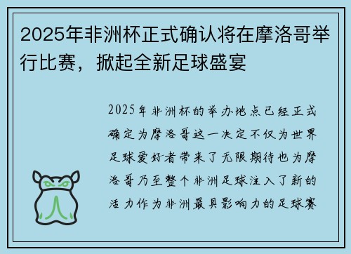 2025年非洲杯正式确认将在摩洛哥举行比赛，掀起全新足球盛宴